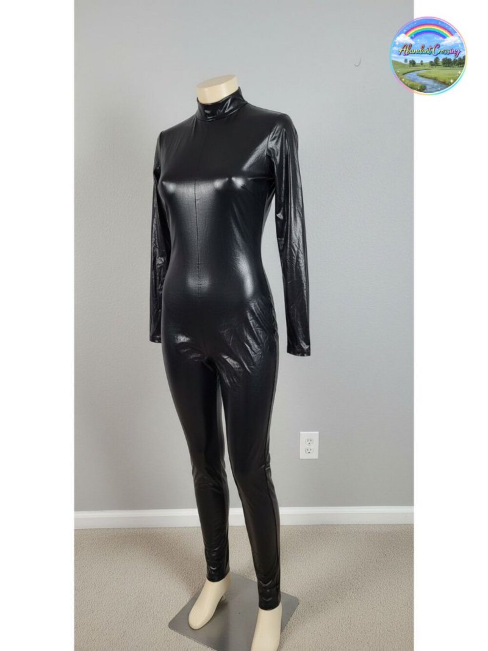 Metallic Shiny Unitard Turtleneck Long Sleeve Footless Zentai Catsuit Dancewear